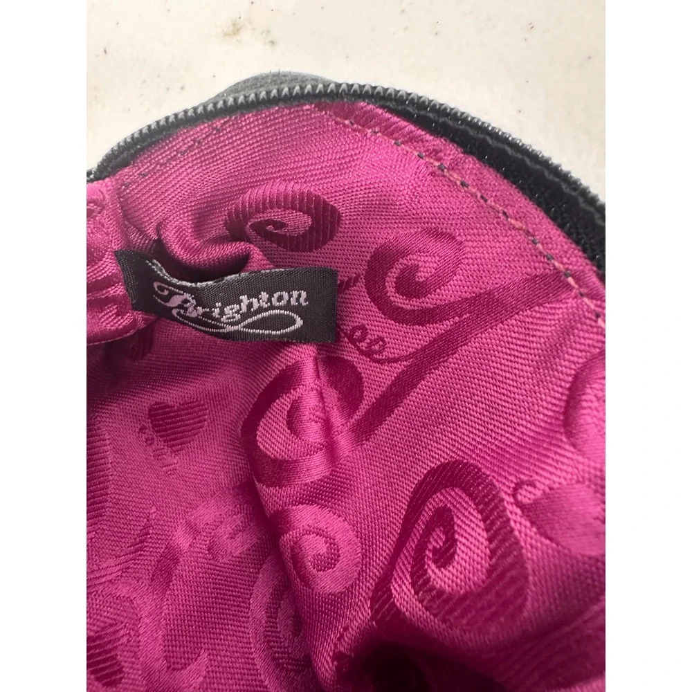 Brighton Navy Blue Pebbled Leather Heart Coin Purse Croc Embossed Trim Zip Pouch